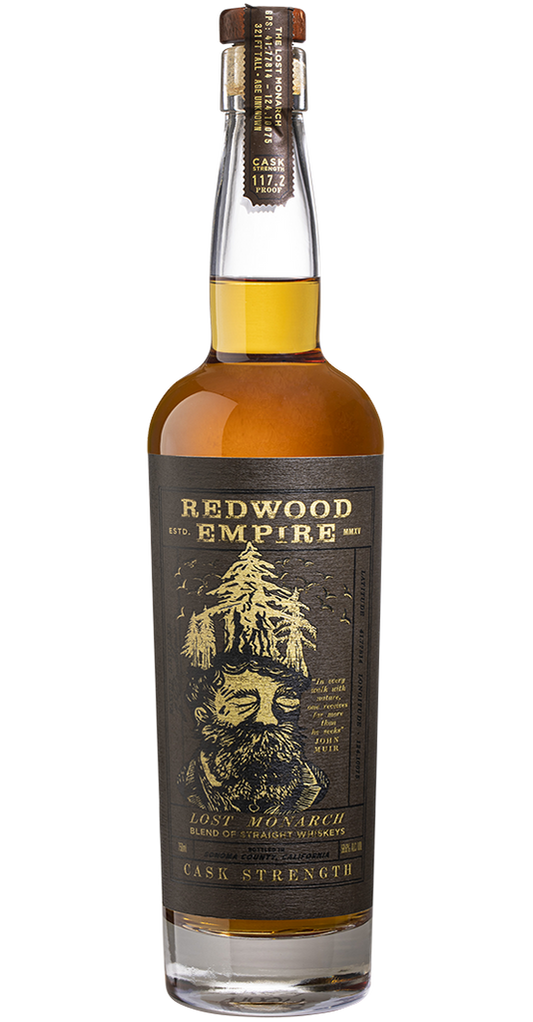 Redwood Empire Whiskey Lost Monarch Cask Strength Sonoma County 750ml bottle, aged whiskey with vanilla and dark chocolate flavors