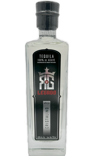 RG Legado Tequila Cristalino 750ml bottle, showcasing clear, refined tequila with vanilla, caramel, and oak flavors.