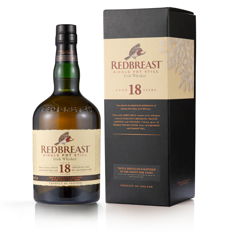 REDBREAST POT STILL IRISH WHISKEY TRIPLE DISTILLED AND MATURED IN FINEST OAK CASKS 18YR 750ML LIQ