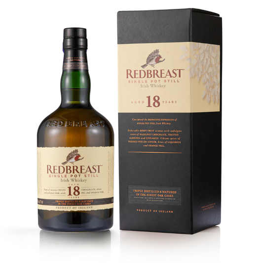 REDBREAST POT STILL IRISH WHISKEY TRIPLE DISTILLED AND MATURED IN FINEST OAK CASKS 18YR 750ML LIQ