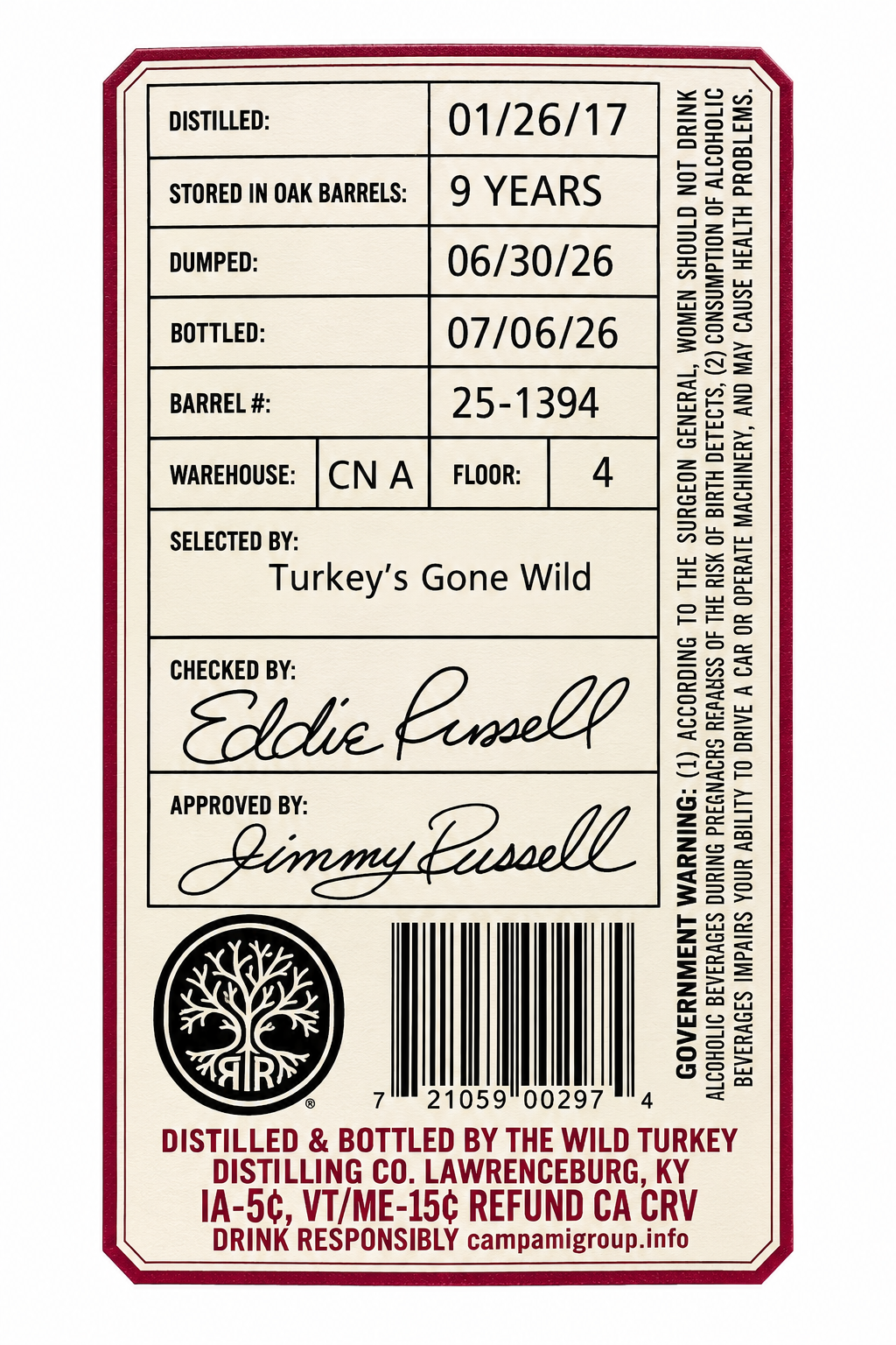 RUSSELLS RESERVE BOURBON SINGLE BARREL PRIVATE BARREL SELECTION 110PF KENTUCKY 9YR 750ML