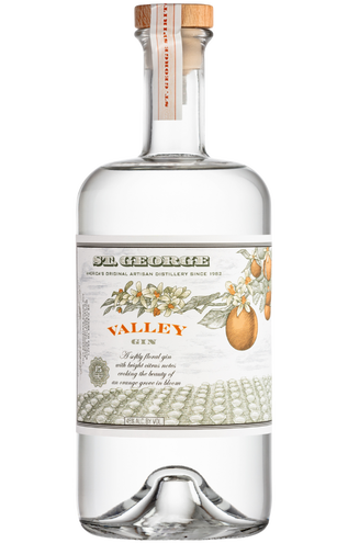 "St. George Gin Valley California 750ml bottle, artisanal distilled gin, botanicals from California valley"