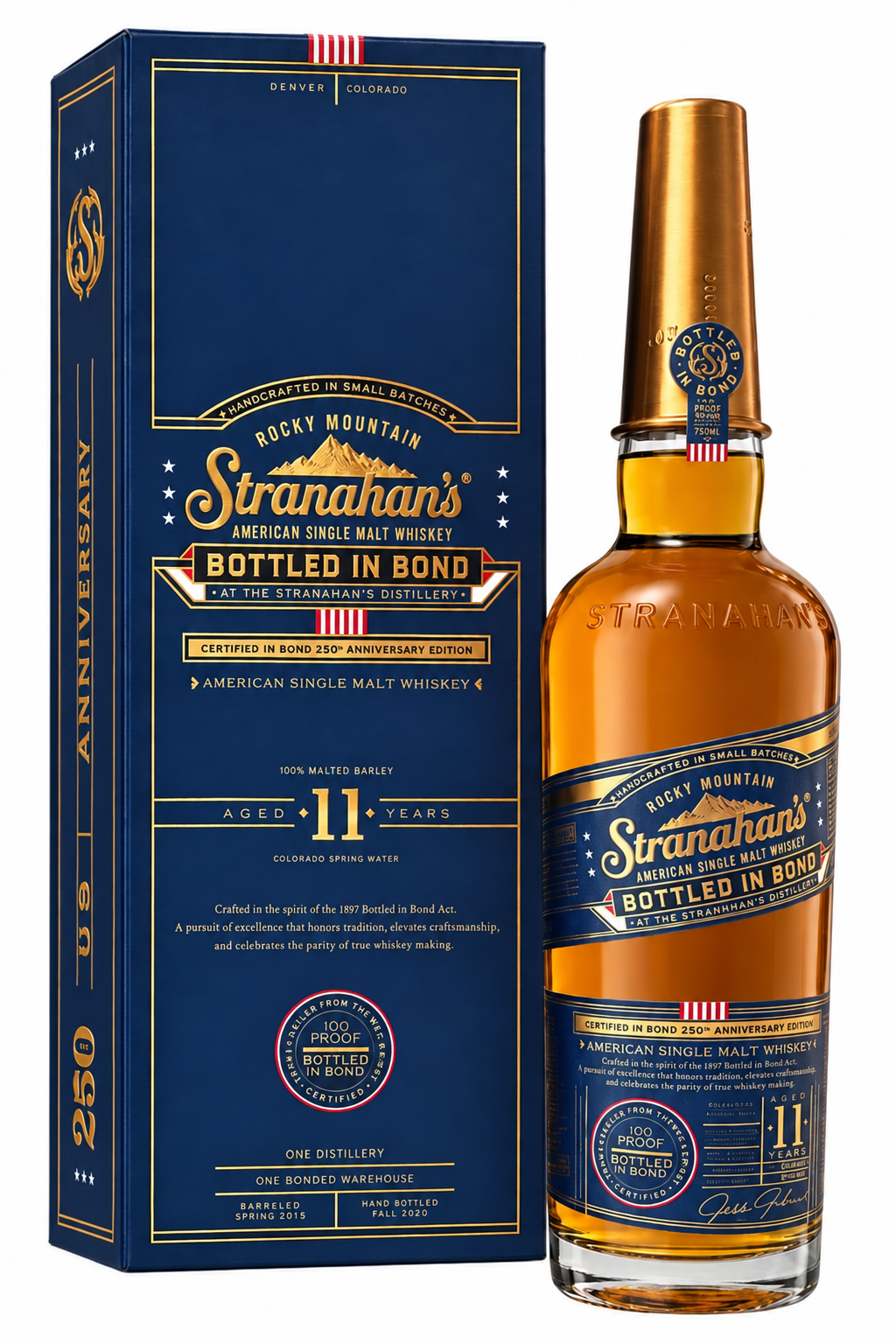 STRANAHANS WHISKEY MOUNTAIN ANGEL SINGLE MALT 250TH ANNIVERSARY BOTTLE IN BOND COLORADO 11YR 750ML LIQ