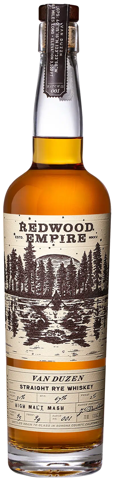 REDWOOD EMPIRE WHISKEY RYE VAN DUZEN CASK STRENGTH CALIFORNIA 750ML LIQ
