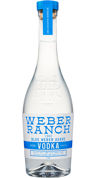 Weber Ranch Vodka Blue Weber Agave Texas 750ml bottle, featuring a sleek, clear design with prominent labeling that highlights its premium, distilled Blue Weber agave origin.