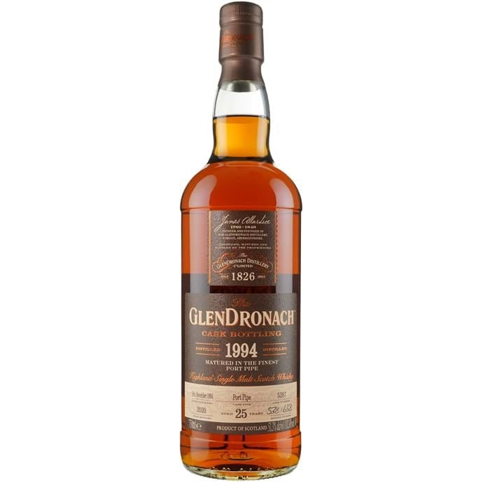 GLENDRONACH SCOTCH SINGLE MALT MATURED IN PORT PIPE CASK STRENGTH 1994 25YR 750ML Spirits