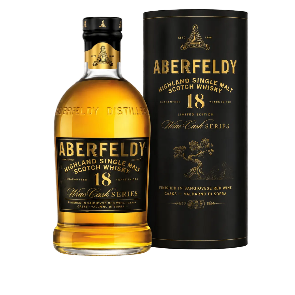 ABERFELDY SCOTCH SINGLE MALT FINISHED IN SANGIOVESE RED WINE CASKS 18YR 750ML