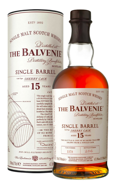 BALVENIE SCOTCH SINGLE BARREL SHERRY CASK 15YR 750ML Spirits