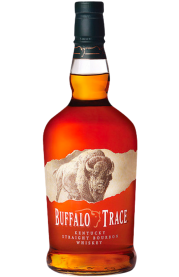 1-liter bottle of Buffalo Trace Bourbon Whiskey from Kentucky, displaying its rich amber color in a classic bottle design, labeled clearly to showcase its heritage and premium quality