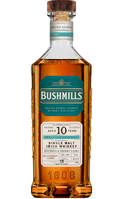 BUSHMILLS WHISKEY SINGLE MALT BURGUNDY CASKS PRIVATE RESERVE LIMITED RELEASE IRISH 10YR 750ML