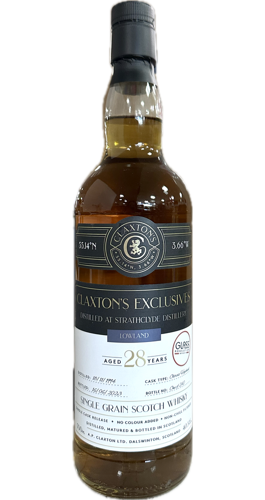 CLAXTONS EXCLUSIVES SCOTCH SINGLE GRAIN DISTILLED AT STRATHCLYDE LOWLAND 28YR 700ML