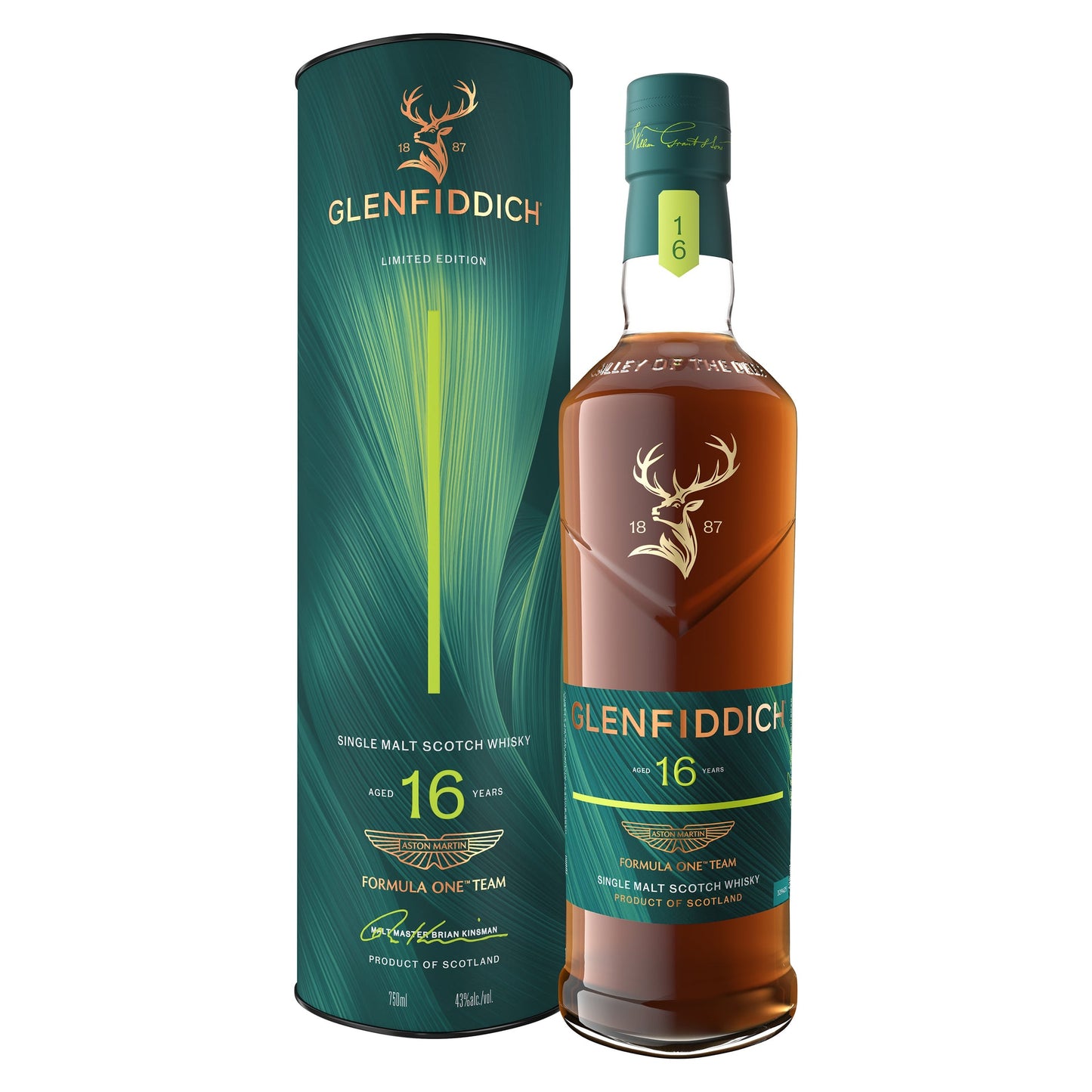 GLENFIDDICH SCOTCH SINGLE MALT LIMITED ASTON MARTIN RELEASE FORMULA ONE TEAM 16YR 750ML