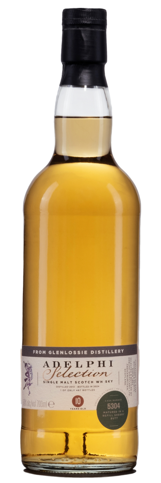 ADELPHI SCOTCH SINGLE MALT MATURED IN REFILL SHERRY BUTT FROM GLENLOSSIE DISTILLERY 10YR 700ML LIQ