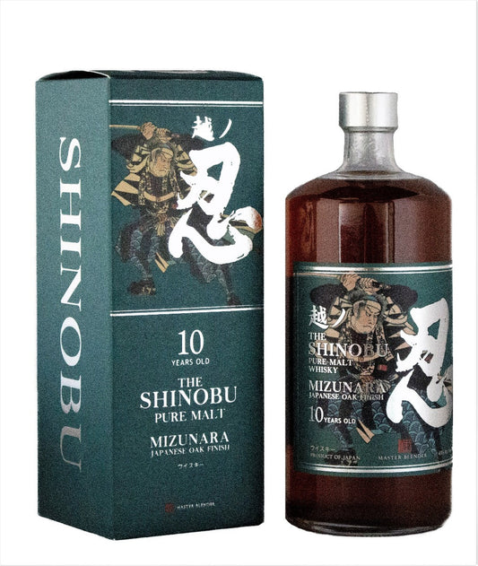 THE SHINOBU WHISKEY PURE MALT MIZUNARA OAK FINISH JAPAN 86PF 10YR 750ML