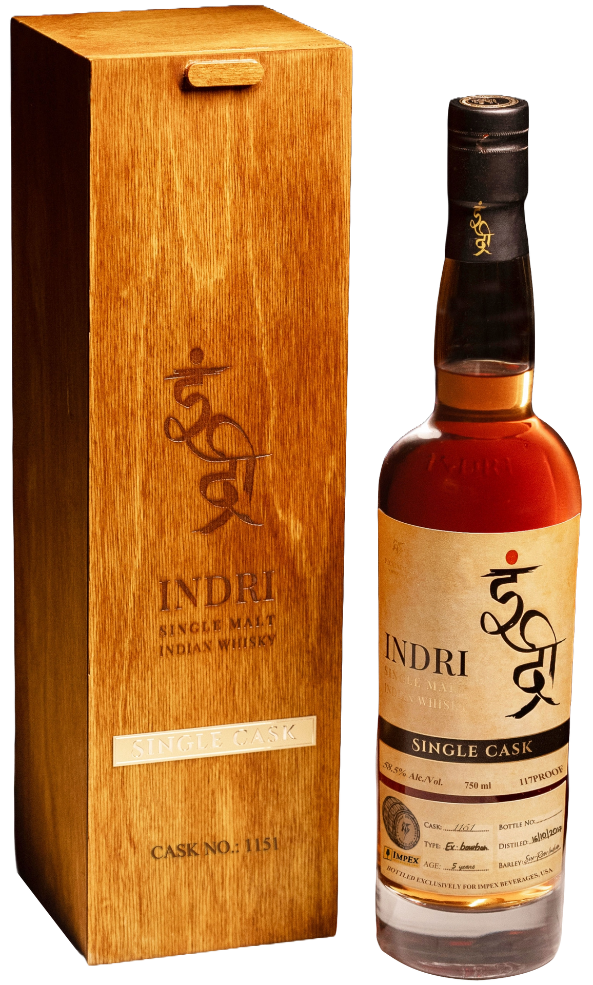 INDRI WHISKEY SINGLE MALT SINGLE EX BOURBON CASK 1151 INDIA 117PF 9YR 750ML LIQ