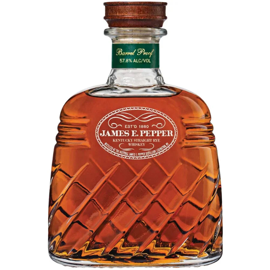 JAMES E PEPPER WHISKEY RYE BARREL PROOF DECANTER  KENTUCKY 750ML