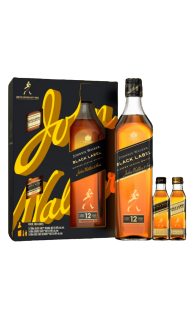 JOHNNIE WALKER SCOTCH BLENDED BLACK LABEL DISCOVERY PK W/ 2 50ML GOLD & DOUBLE BLACK 750ML