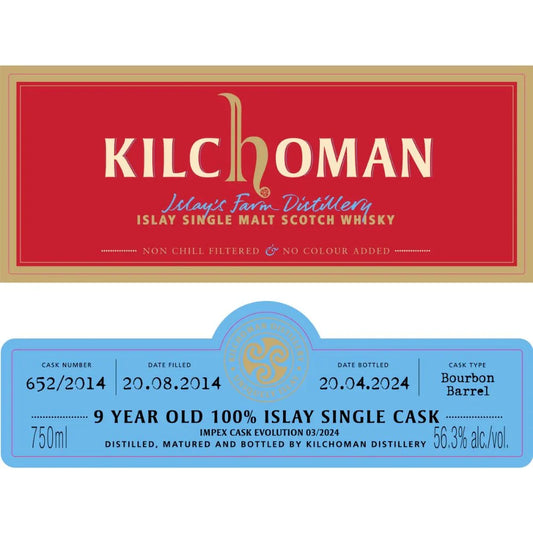 KILCHOMAN SCOTCH SINGLE MALT SINGLE CASK RELEASE IMPEX CASK EVOLUTION 02/2024 ISLAY 9YR 750ML