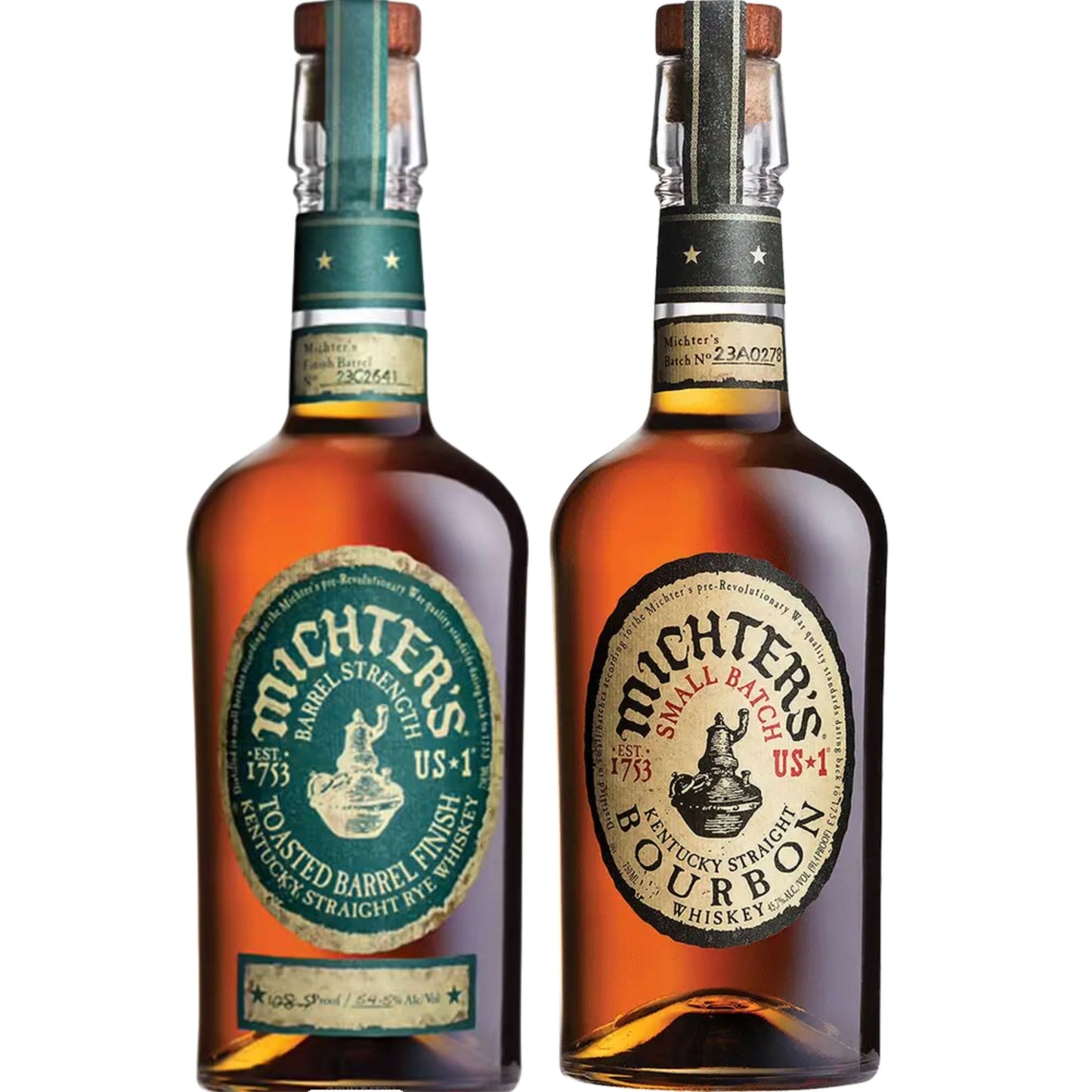 Michters Whiskey Rye Barrel Strength Toasted Barrel Finish + Michters Bourbon Small Batch