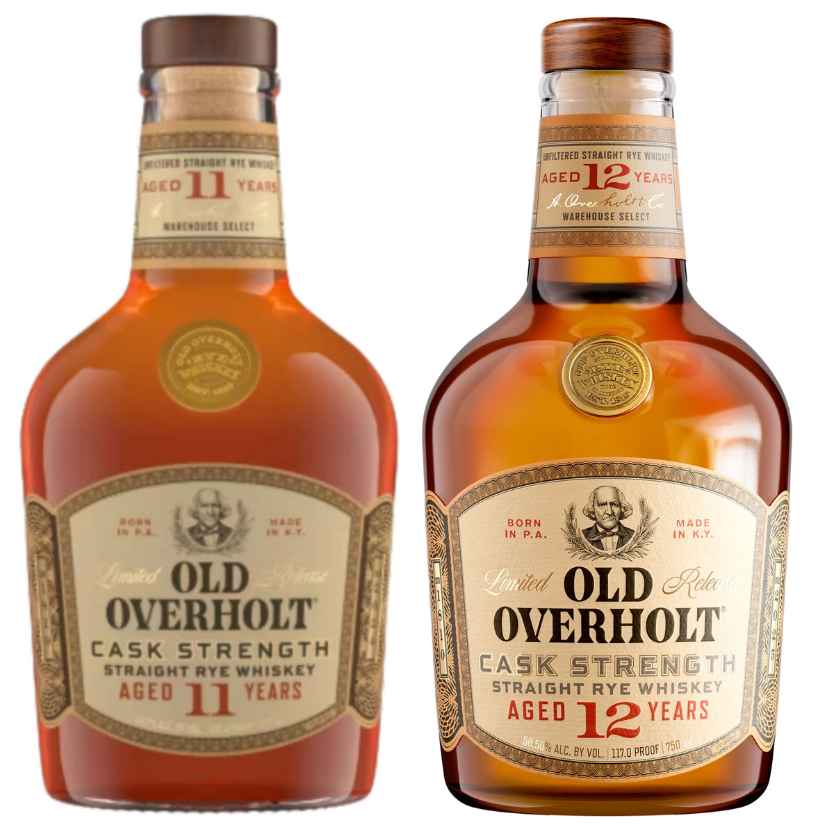 Old Overholt Whiskey Rye Cask Strength 11YR & 12YR 2 Bottle Bundle