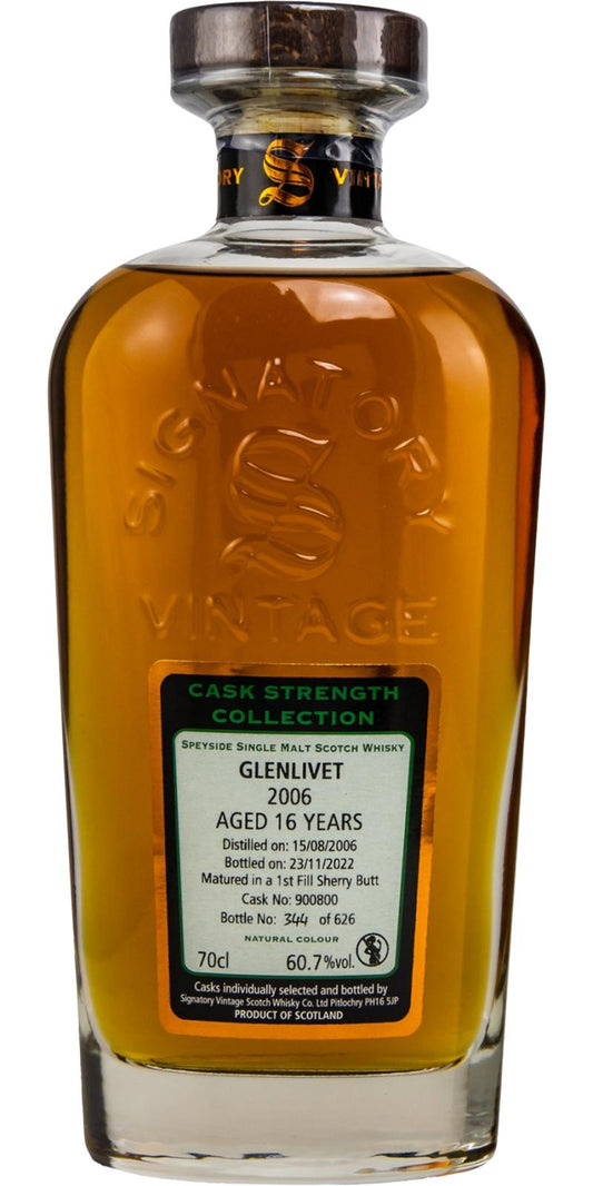 SIGNATORY VINTAGE SCOTCH SINGLE MALT GLENLIVET 1ST FILL SHERRY BUTT CASK STRENGTH COLLECTION 16YR 700ML LIQ