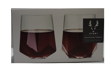 VISKI FACETED CRYSTAL WINE TUMBLER SET OF 2